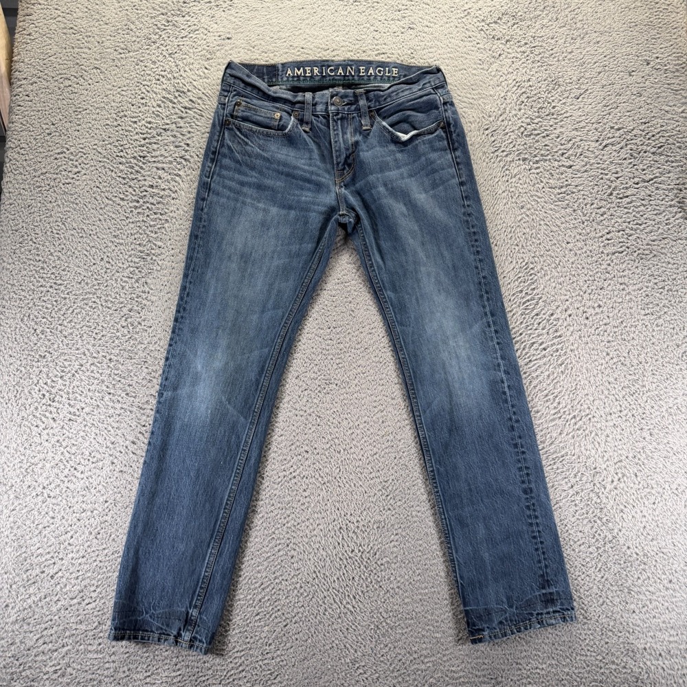 American Eagle Outfitters Jeans Mens 30x32 Blue Cotton Denim Straight Slim Faded